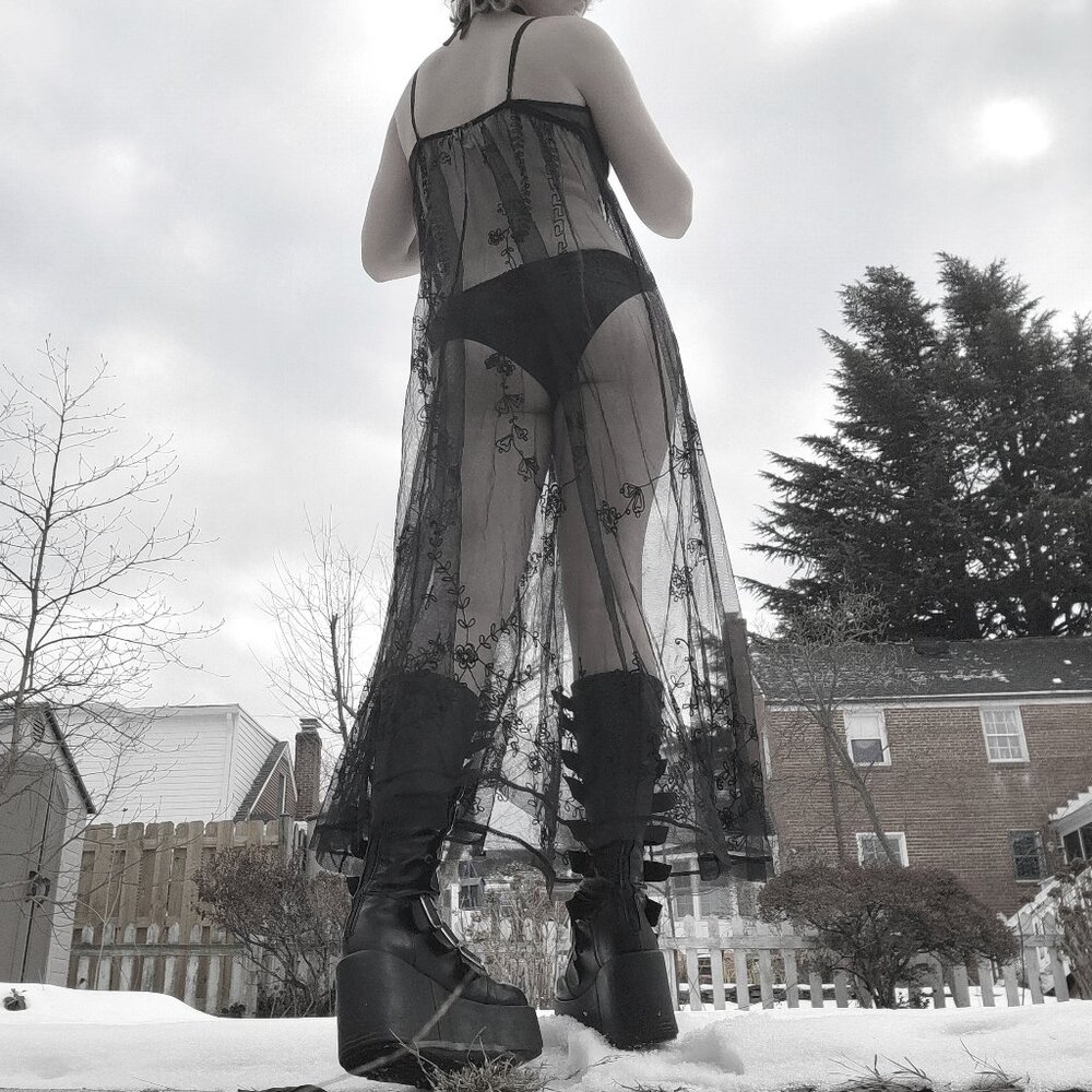 ❝ Victoria's Secret empire waist black mesh maxi length lingerie dress .❀ ݁ ˖ ❞ - Picture 6 of 9